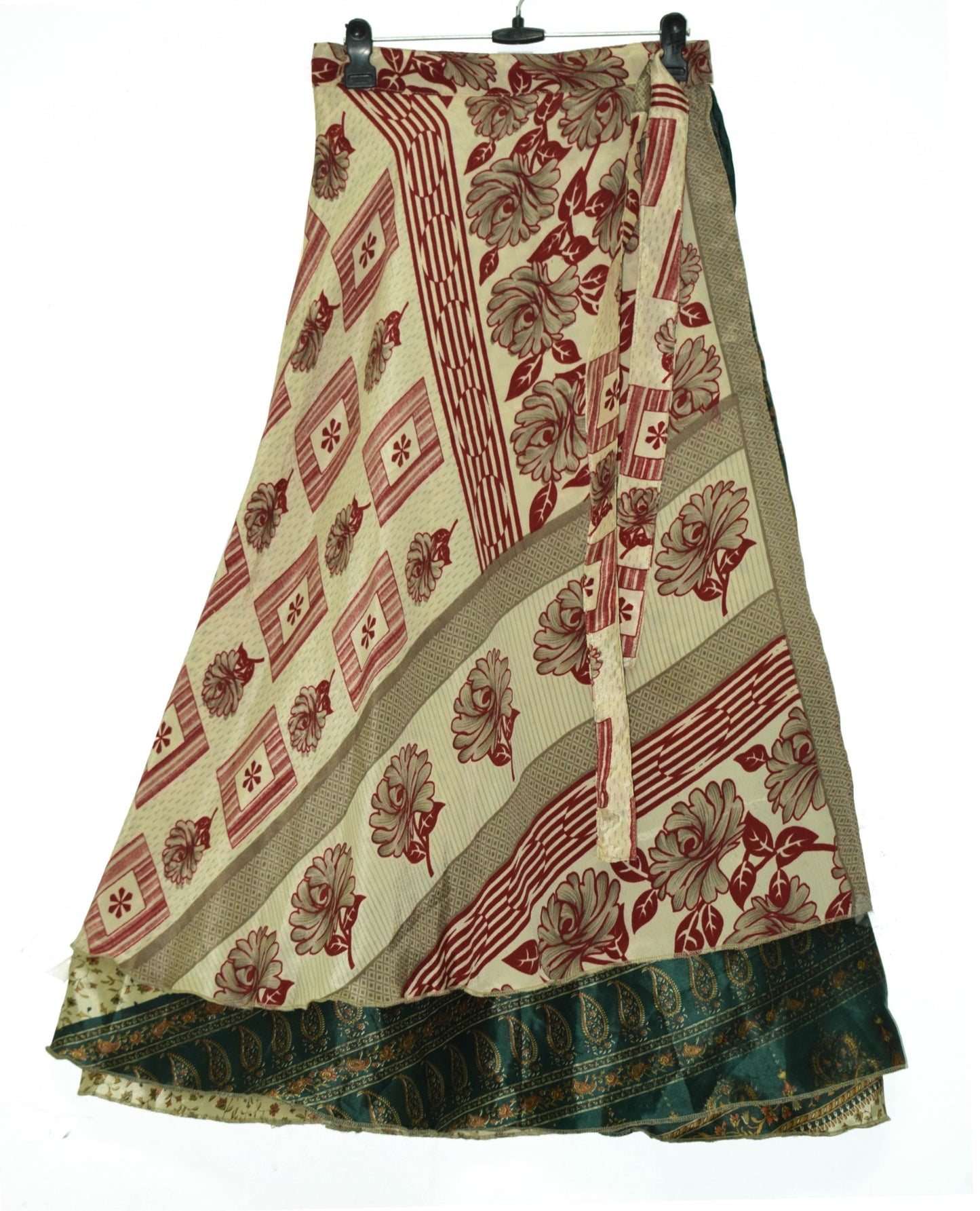 Sushila Vintage Art Silk Saree Magic Wrap Reversible Skirt Floral Handmade Beach Dress