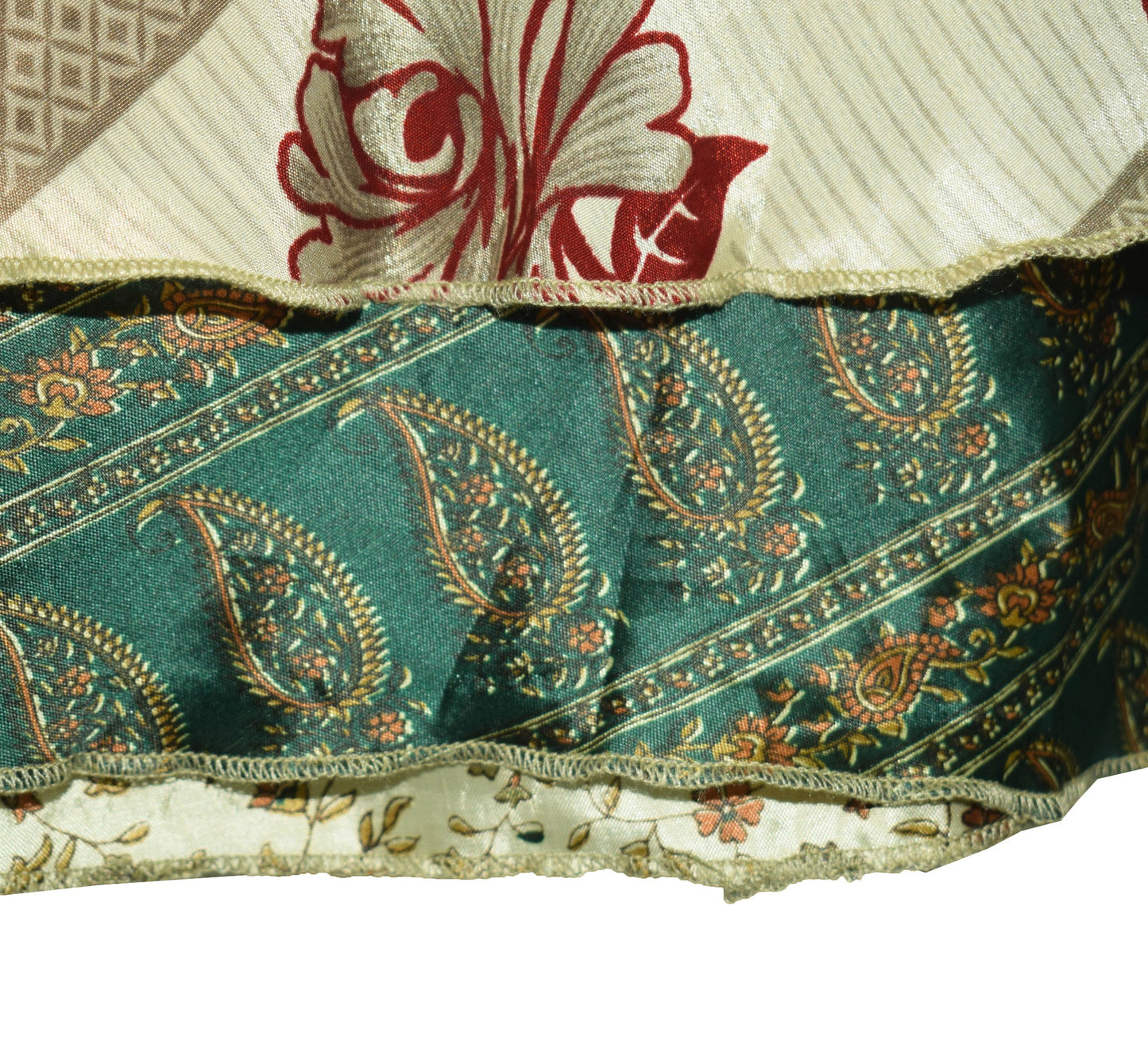 Sushila Vintage Art Silk Saree Magic Wrap Reversible Skirt Floral Handmade Beach Dress
