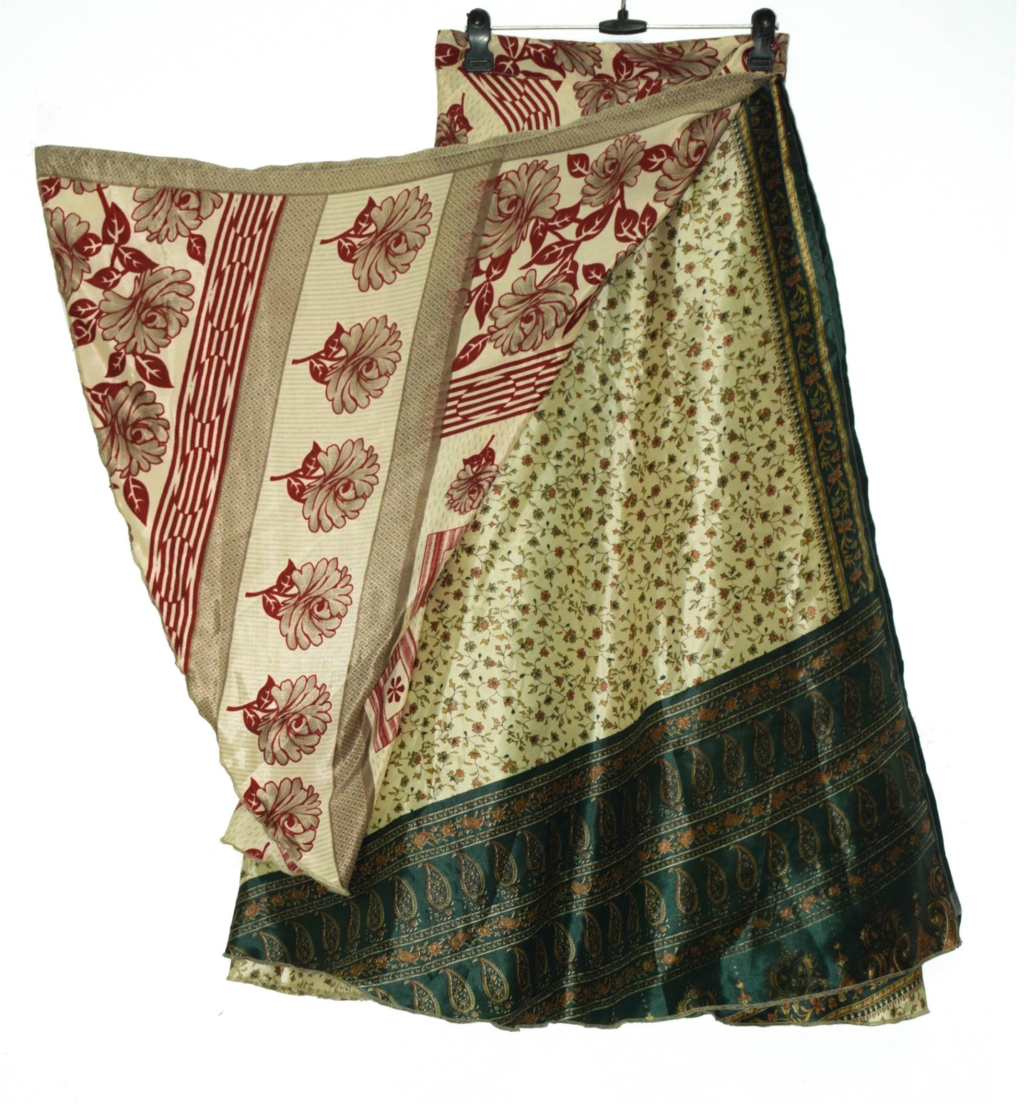 Sushila Vintage Art Silk Saree Magic Wrap Reversible Skirt Floral Handmade Beach Dress
