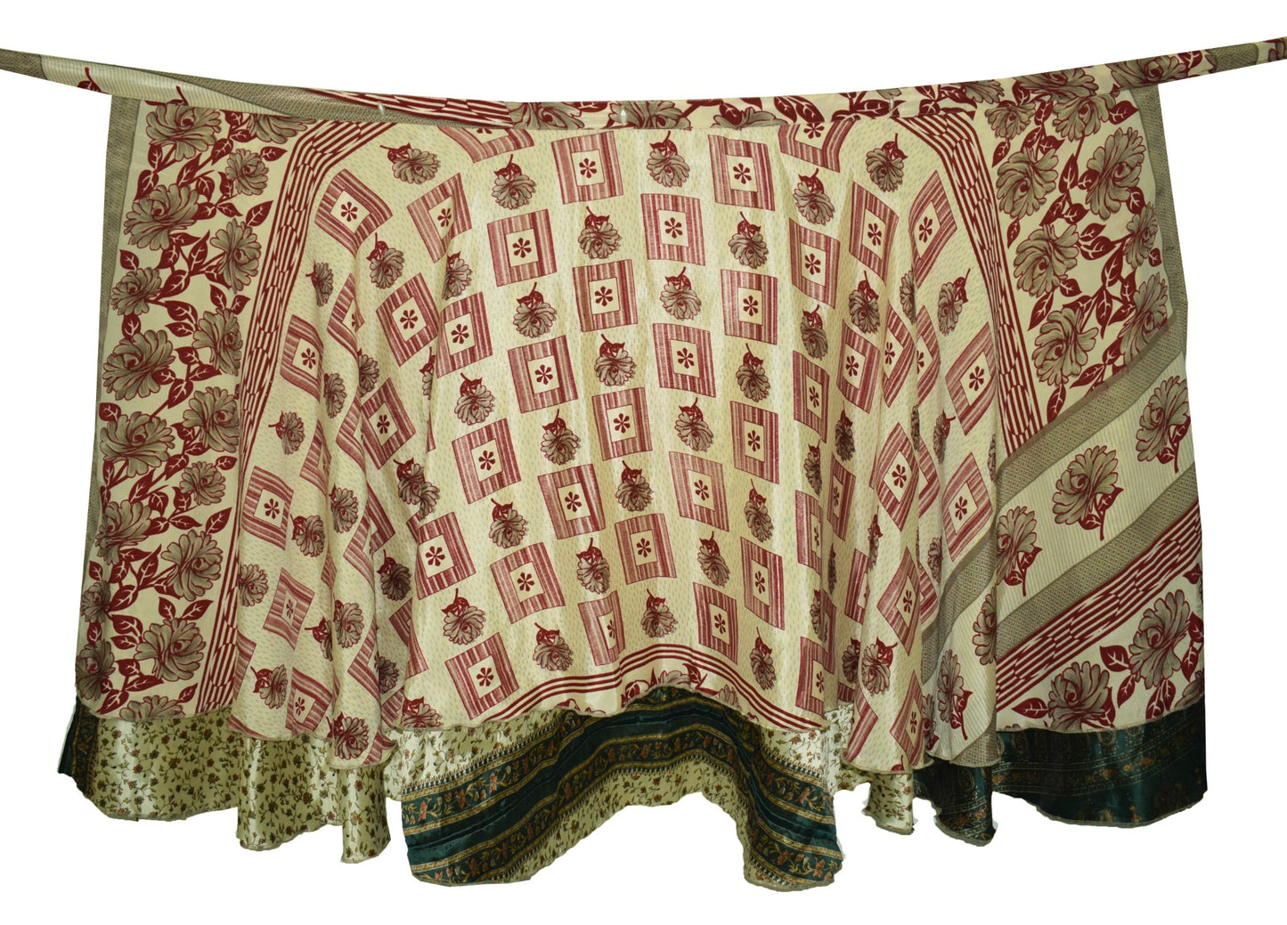 Sushila Vintage Art Silk Saree Magic Wrap Reversible Skirt Floral Handmade Beach Dress