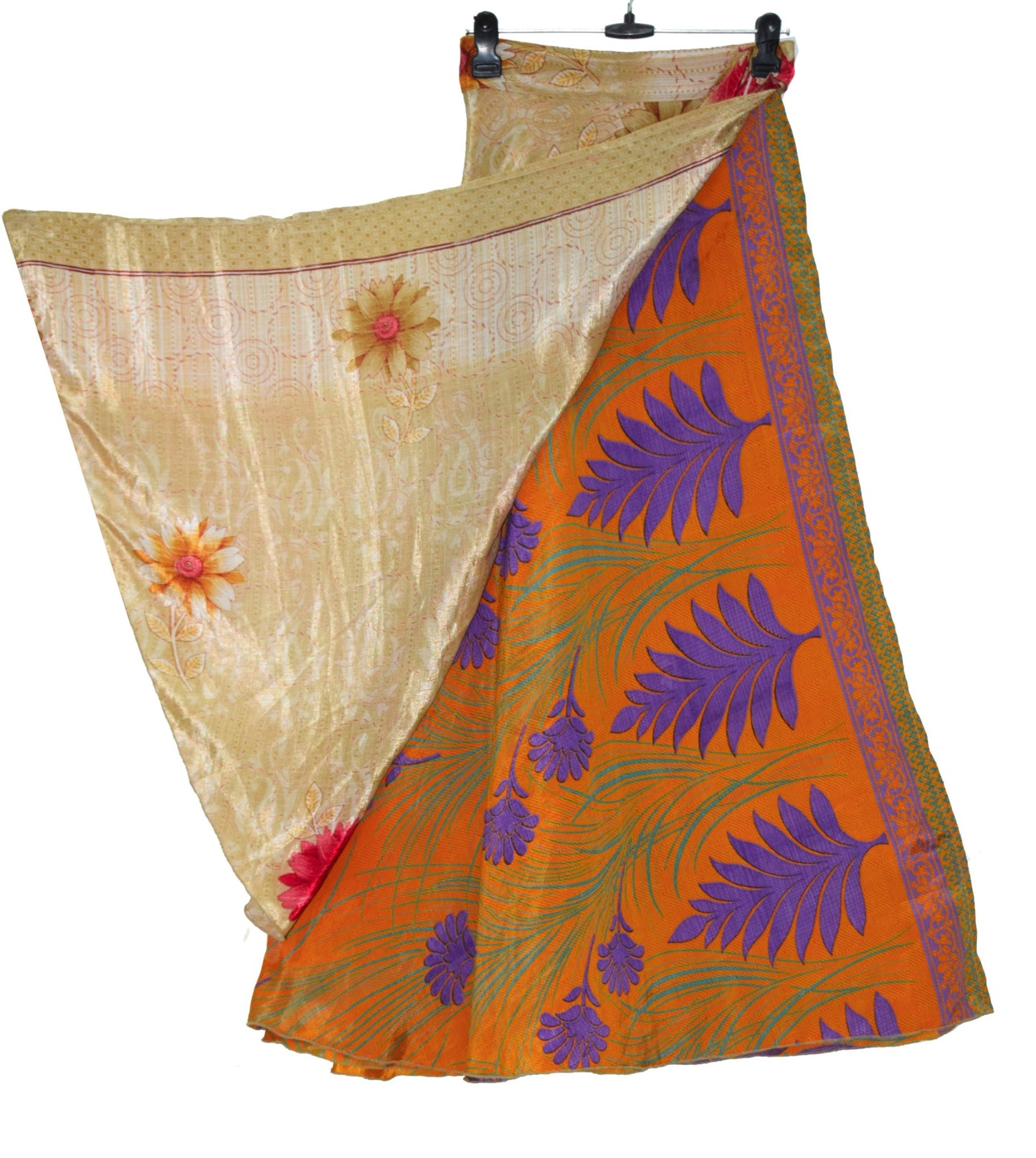 Sushila Vintage Floral Silk Saree Magic Wrap Reversible Skirt Beach Dress Hippie