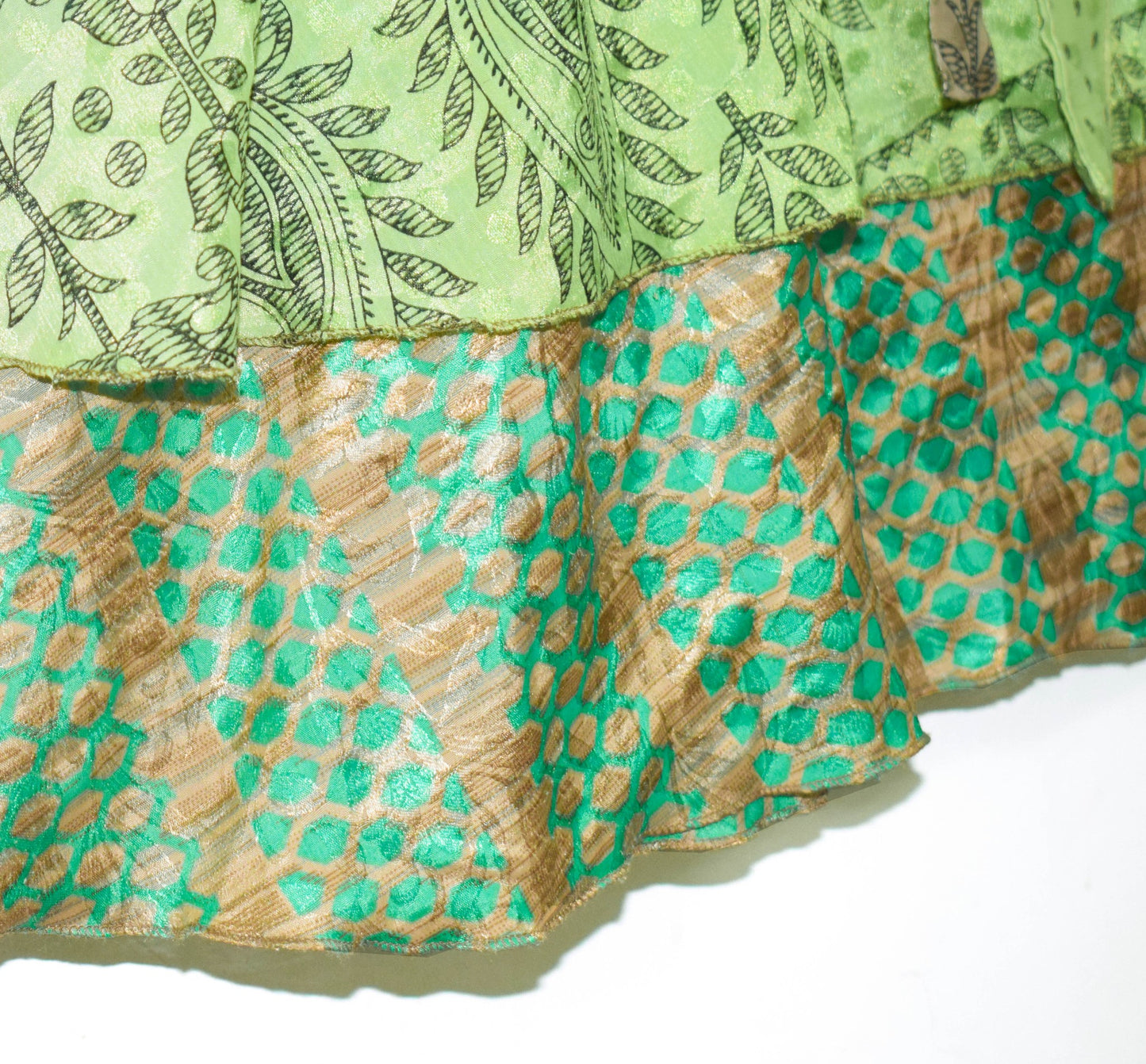 Sushila Vintage Art Silk Saree Magic Wrap Green Floral Reversible Skirt Beach Dress
