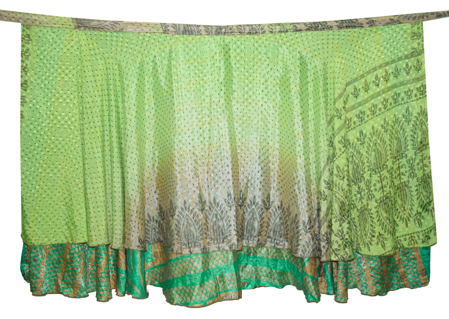 Sushila Vintage Art Silk Saree Magic Wrap Green Floral Reversible Skirt Beach Dress