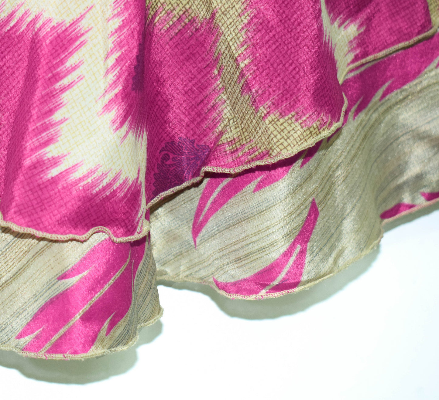Sushila Vintage Cream Art Silk Saree Magic Wrap Reversible Skirt 2Layer Beach Dress
