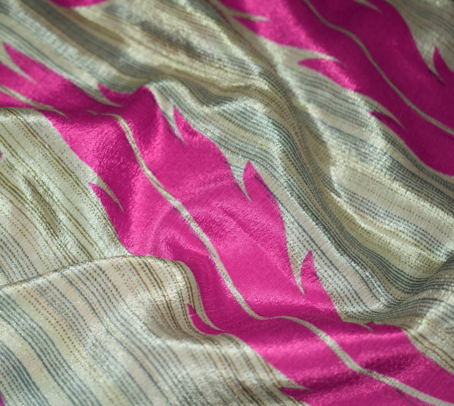 Sushila Vintage Cream Art Silk Saree Magic Wrap Reversible Skirt 2Layer Beach Dress