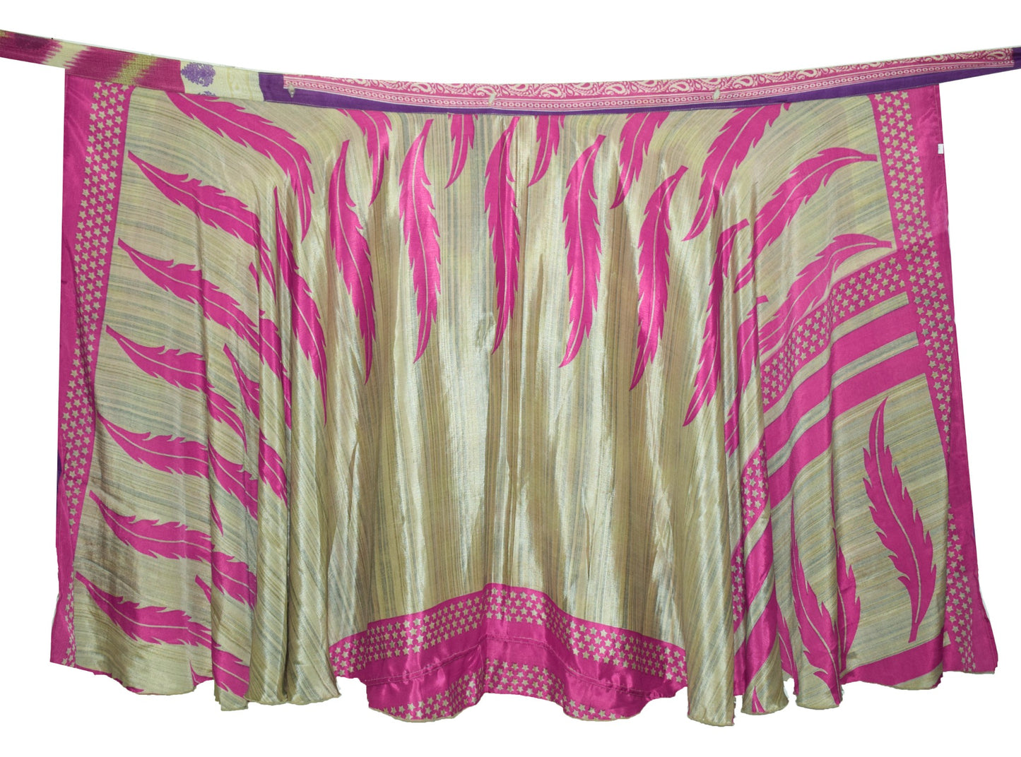 Sushila Vintage Cream Art Silk Saree Magic Wrap Reversible Skirt 2Layer Beach Dress