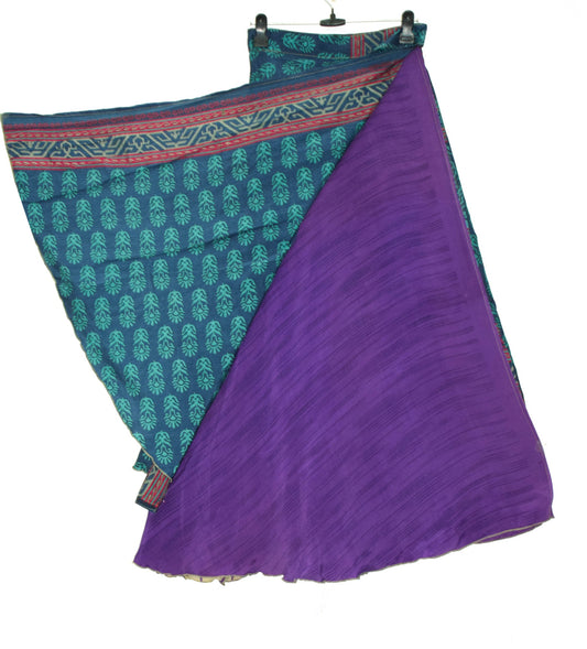Sushila Vintage Silk Saree Magic Wrap Reversible Skirt Purple Beach Dress Boho