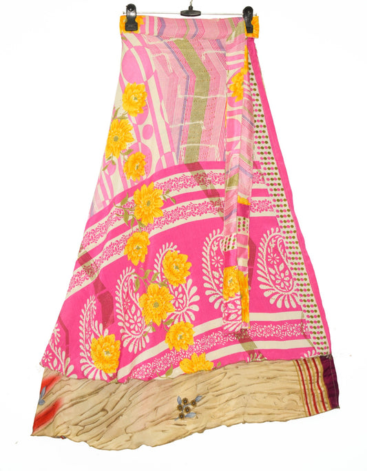Sushila Vintage Handmade Silk Saree Magic Wrap Reversible Skirt Beach Dress