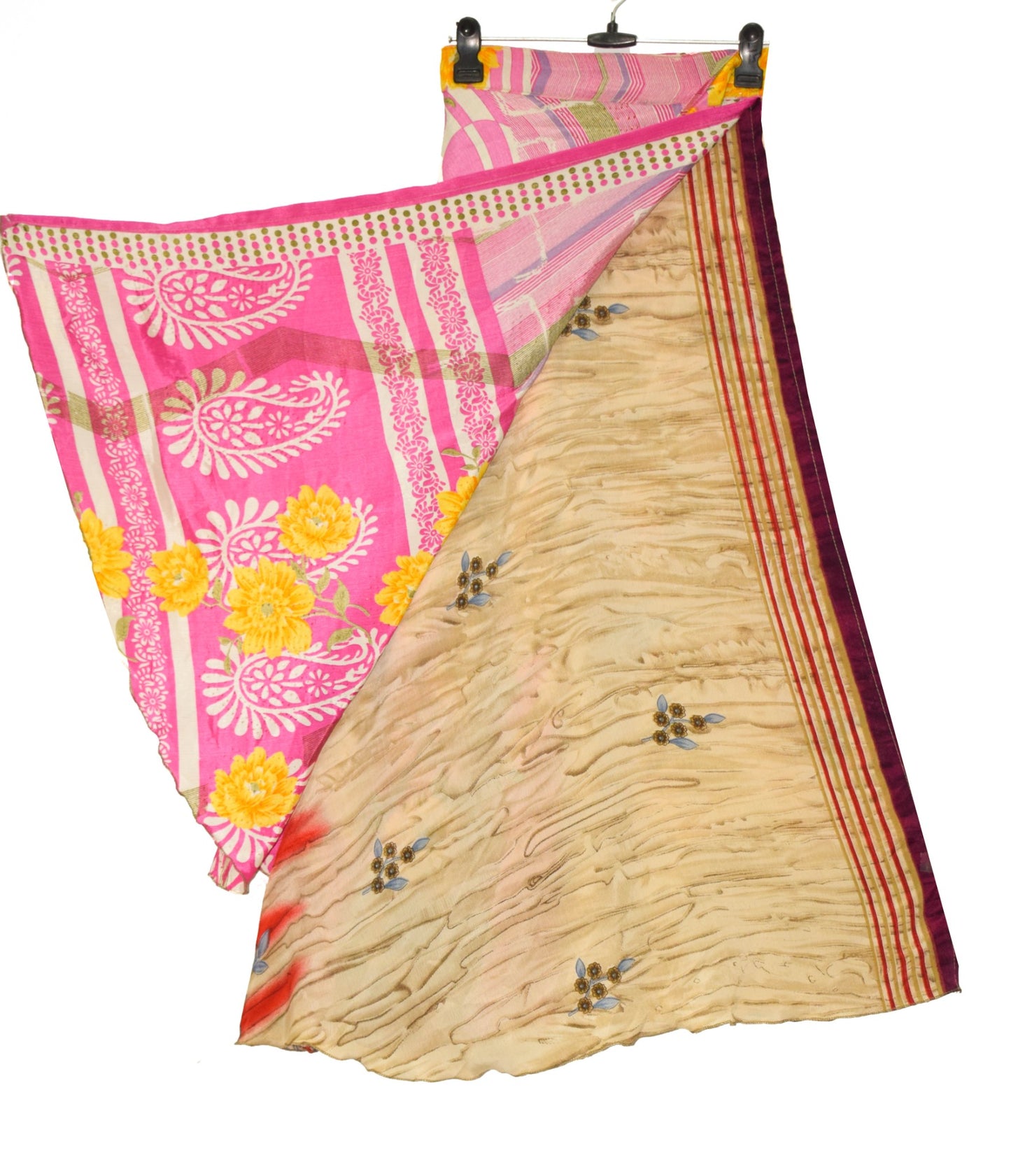 Sushila Vintage Handmade Art Silk Saree Magic Wrap Reversible Skirt Beach Dress