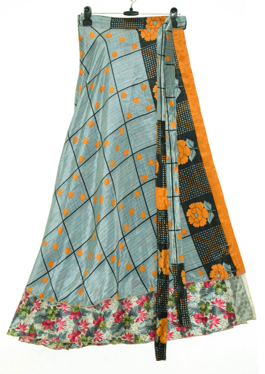 Sushila Vtg Floral White Silk Saree Magic Wrap Reversible Skirt Beach Dress Boho