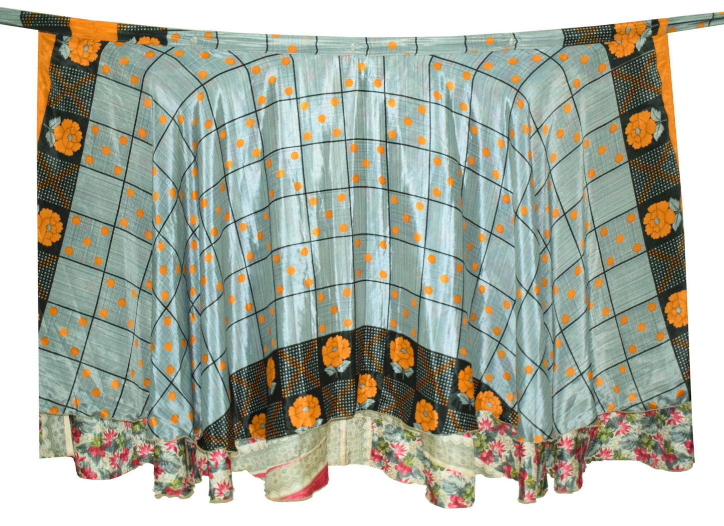 Sushila Vtg Floral White Silk Saree Magic Wrap Reversible Skirt Beach Dress Boho