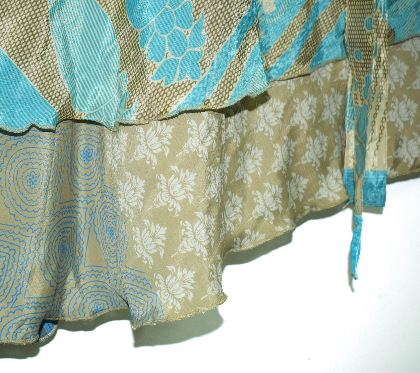 Sushila Vintage 2 Layer Art Silk Saree Magic Wrap Reversible Skirt Beach Dress Boho