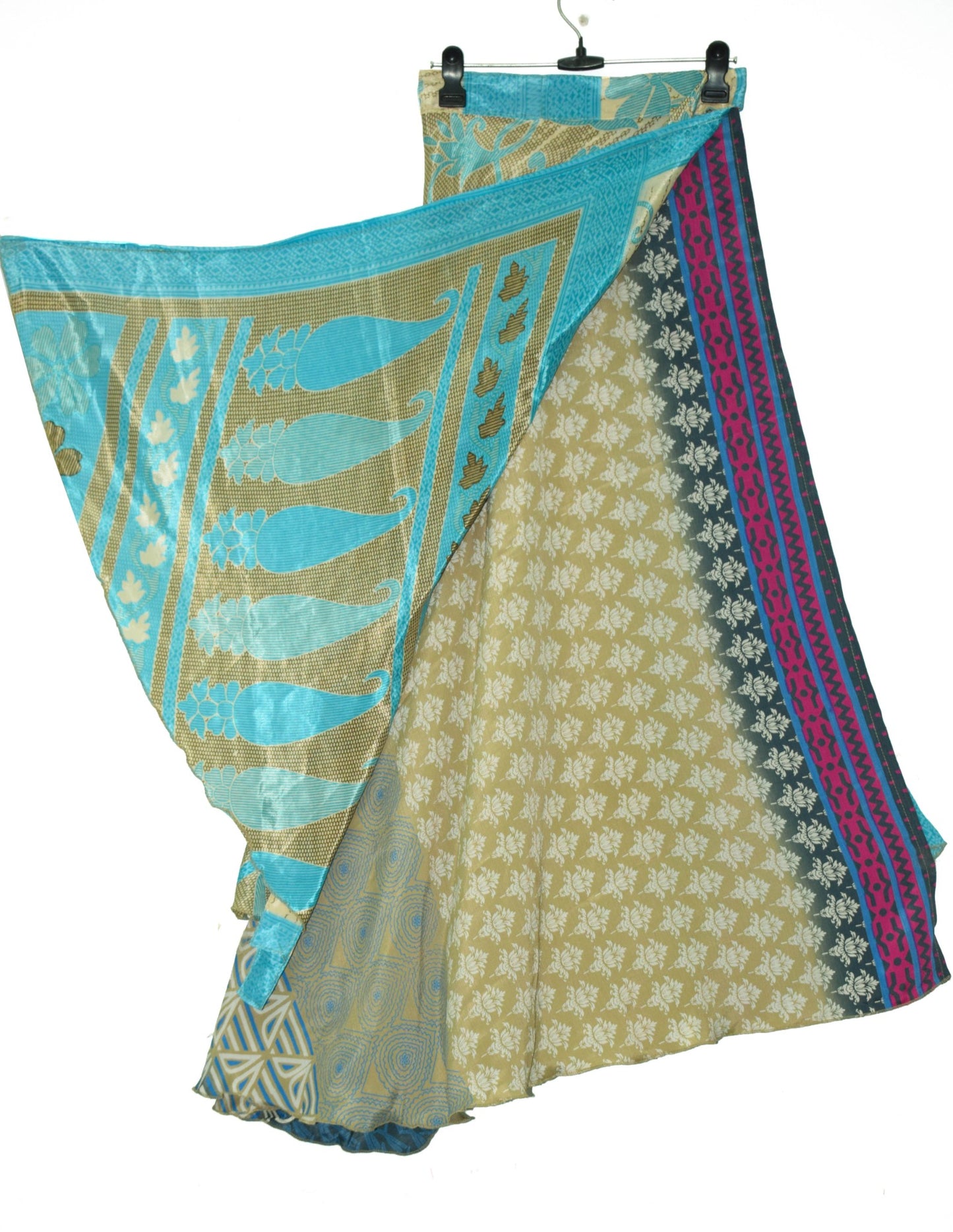 Sushila Vintage 2 Layer Art Silk Saree Magic Wrap Reversible Skirt Beach Dress Boho