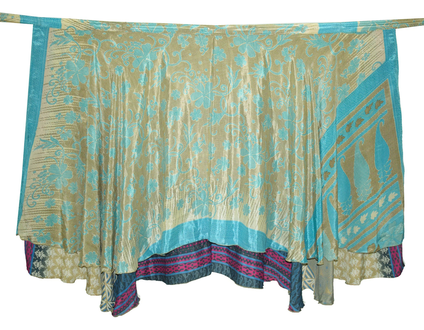 Sushila Vintage 2 Layer Art Silk Saree Magic Wrap Reversible Skirt Beach Dress Boho