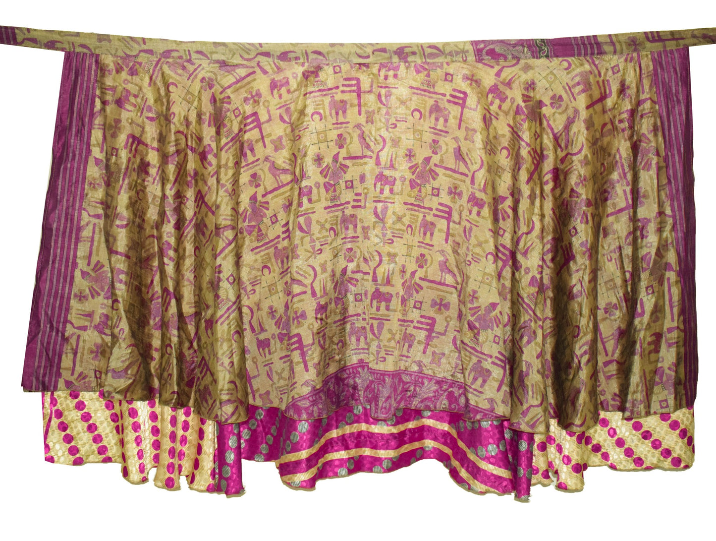 Sushila Vtg Beige Polka Dot Saree Magic Wrap Reversible Skirt Art Silk Beach Dress