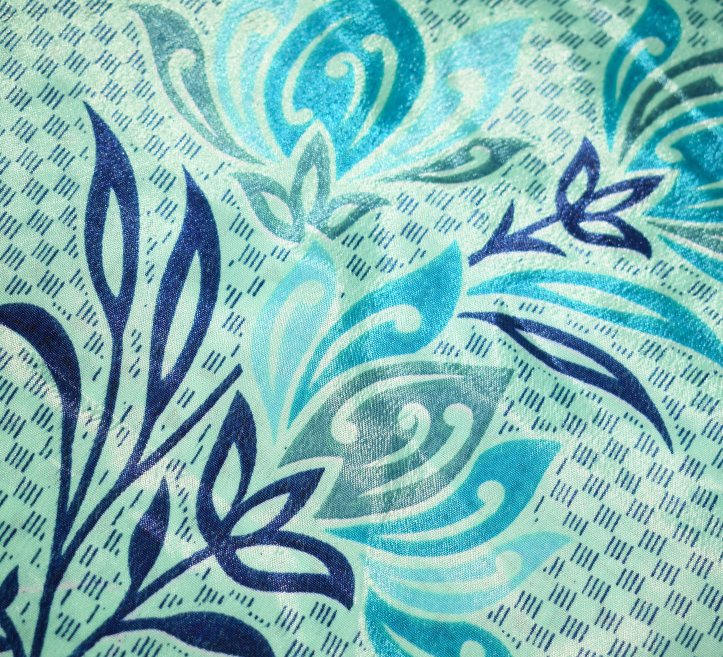 Sushila Vintage Blue Green Saree Magic Wrap Reversible Skirt Art Silk Beach Dress