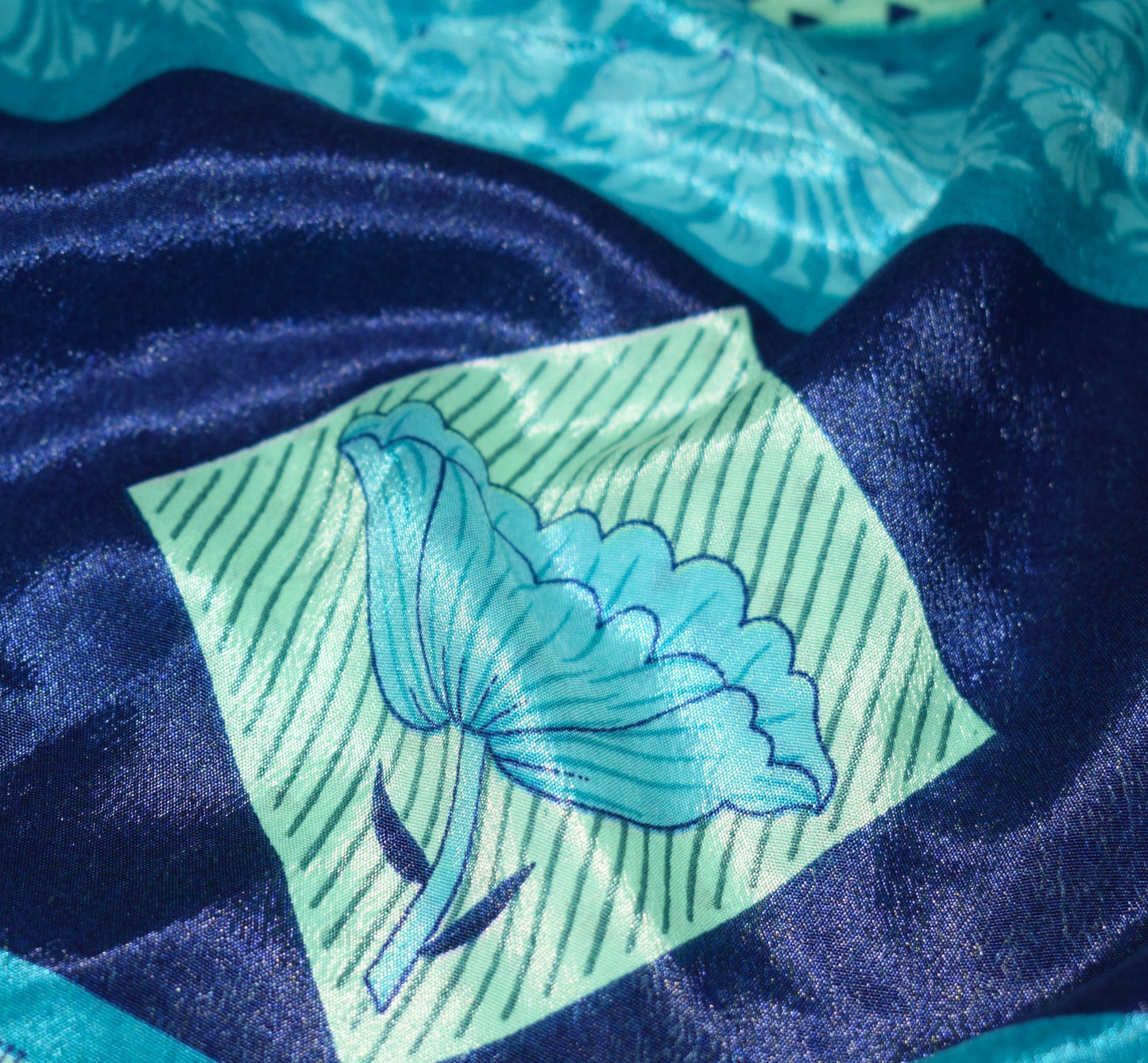 Sushila Vintage Blue Green Saree Magic Wrap Reversible Skirt Art Silk Beach Dress