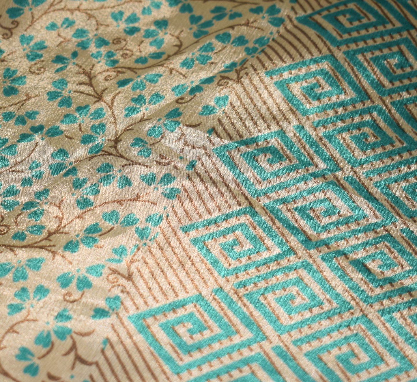 Sushila Vintage Brown Silk Saree Magic Wrap Reversible Skirt Floral Beach Dress