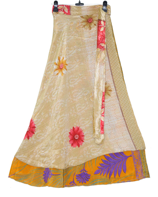 Sushila Vintage Mustard Silk Saree Magic Wrap Reversible Skirt Beach Dress Boho