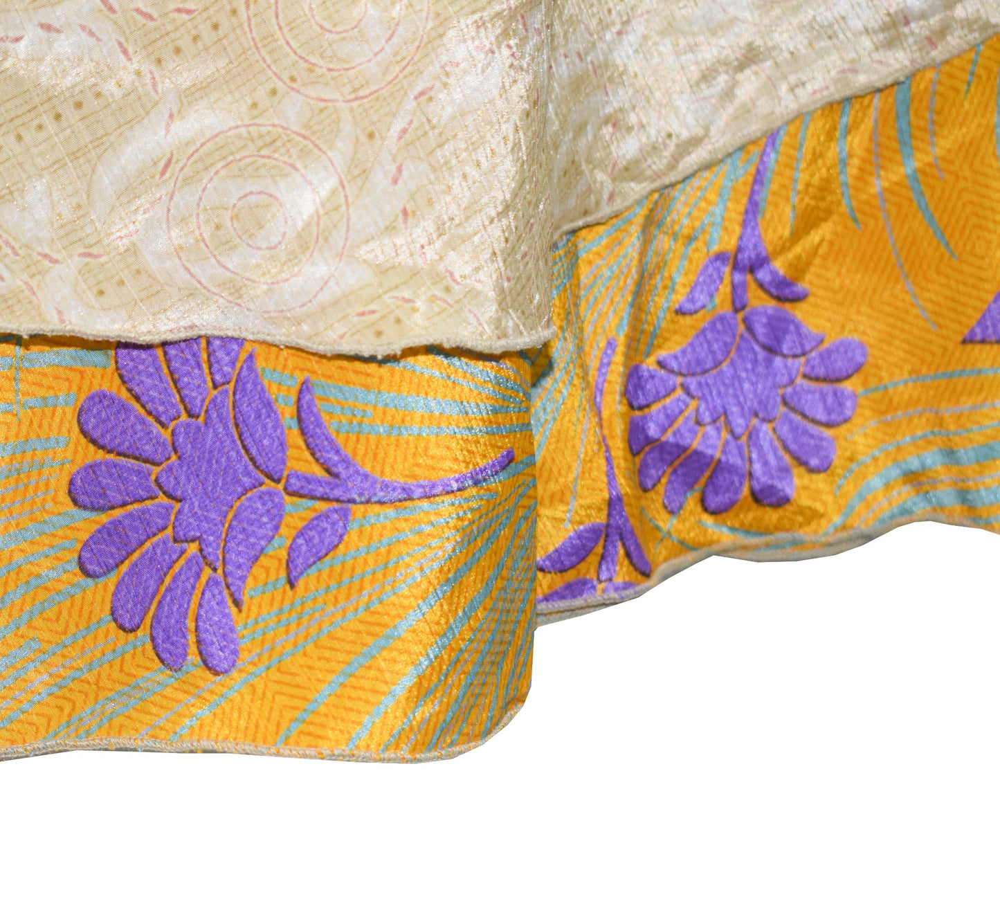 Sushila Vintage Mustard Art Silk Saree Magic Wrap Reversible Skirt Beach Dress Boho