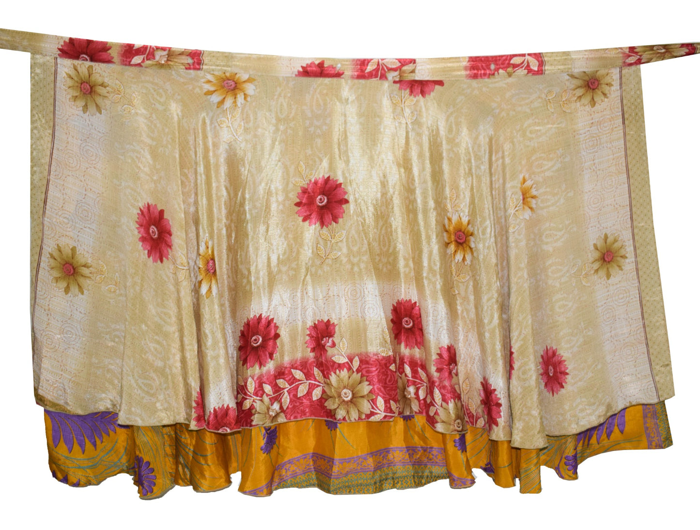 Sushila Vintage Mustard Art Silk Saree Magic Wrap Reversible Skirt Beach Dress Boho