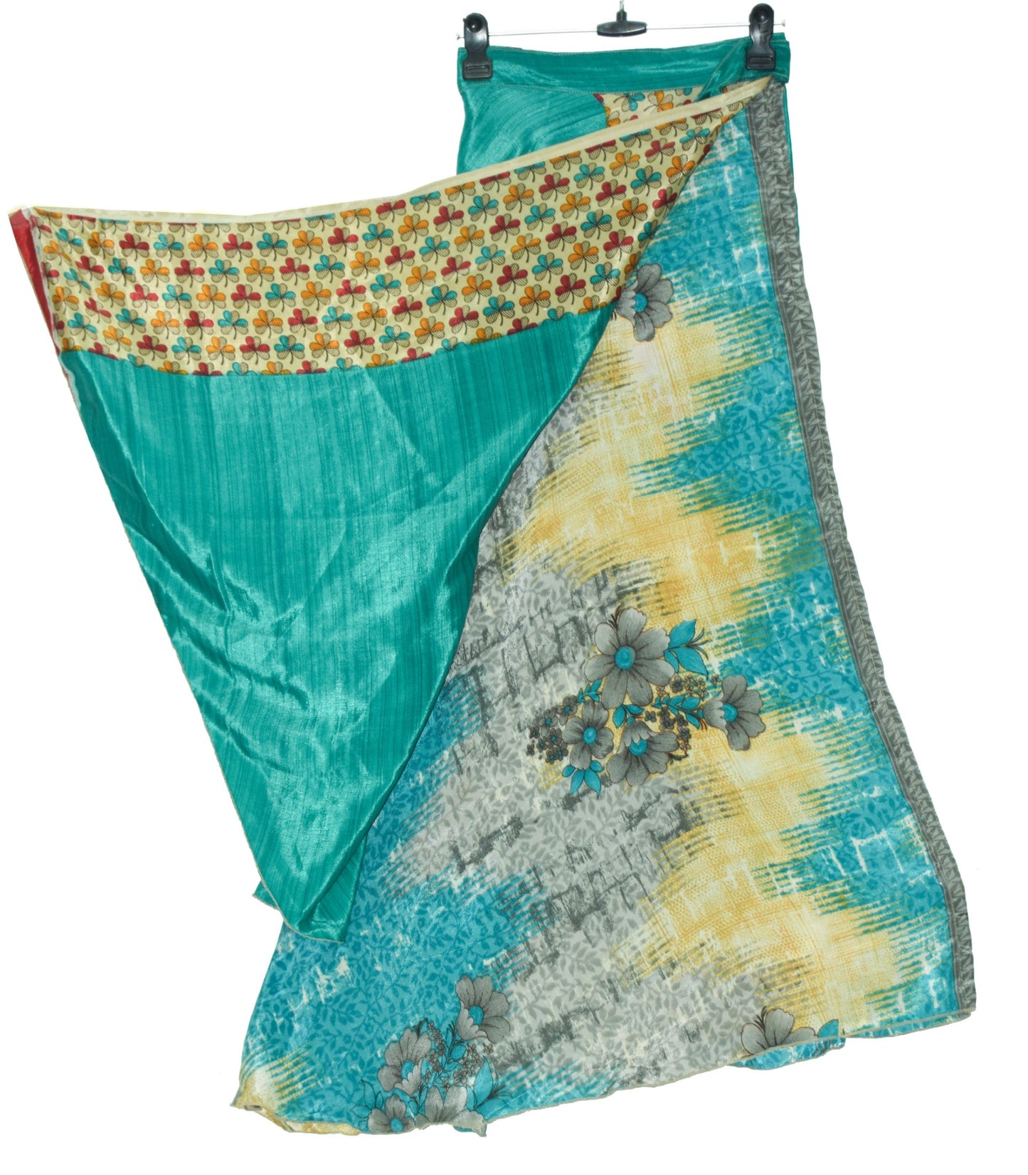 Sushila Vintage Handmade Saree Magic Wrap Reversible Skirt Art Silk Beach Dress Boho