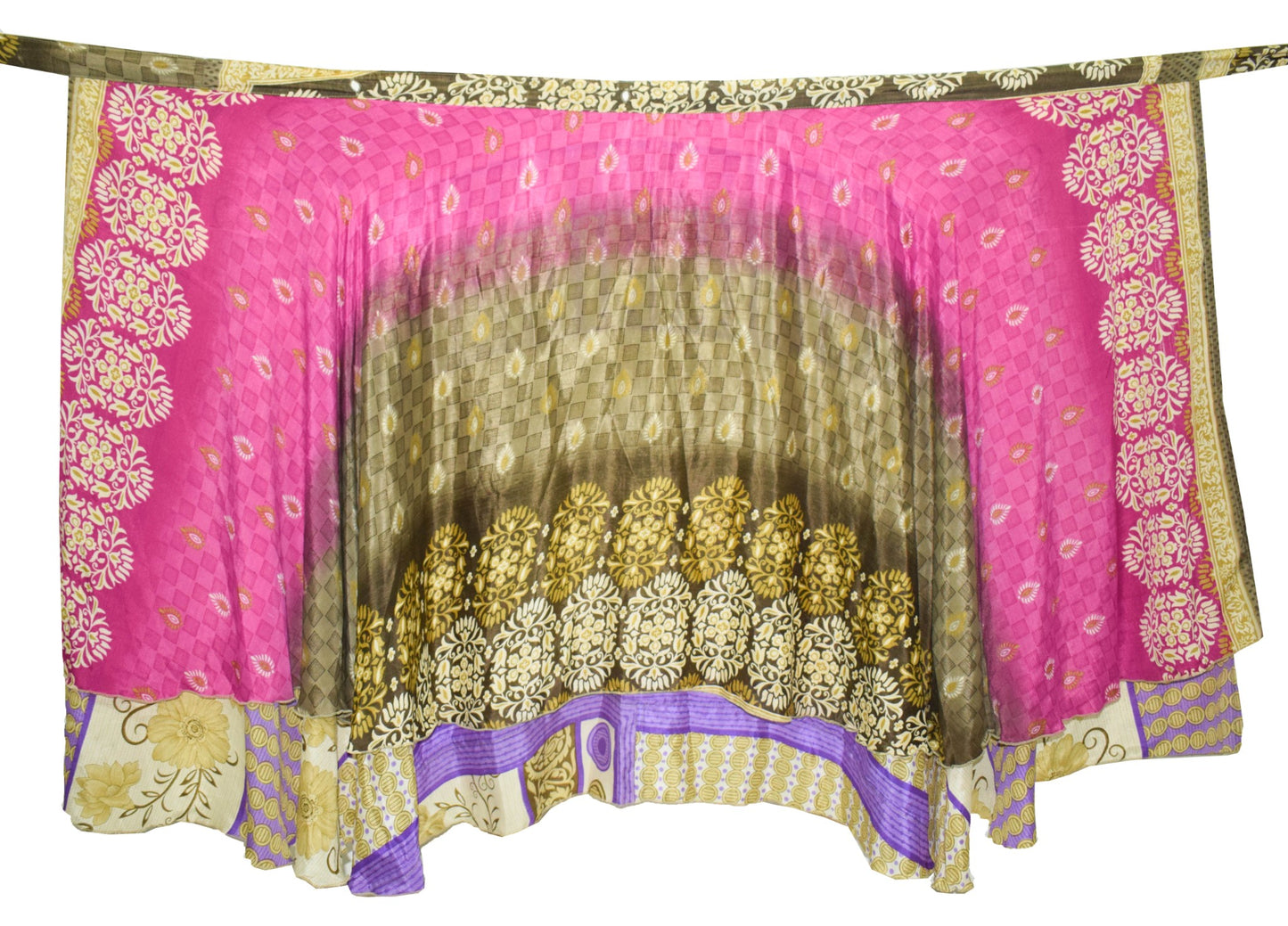 Sushila Vintage Art Silk Saree Magic Wrap Reversible Skirt Floral 2 Layer Beach Dress