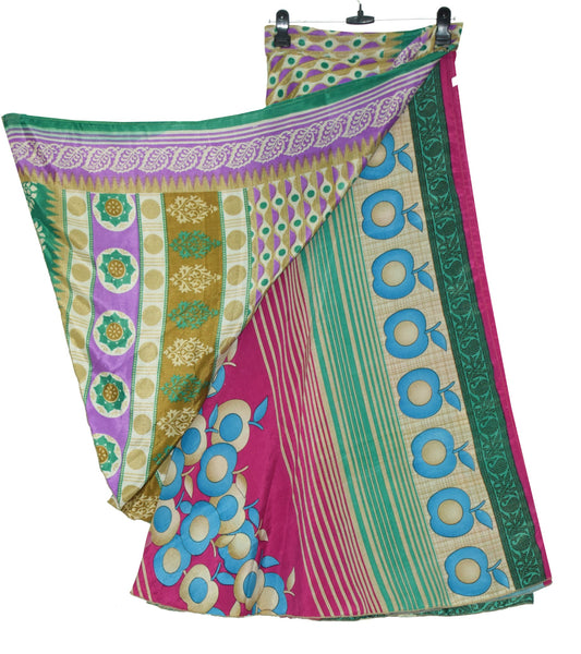 Sushila Vintage Multi-Color Silk Saree Magic Wrap Reversible Skirt Beach Dress