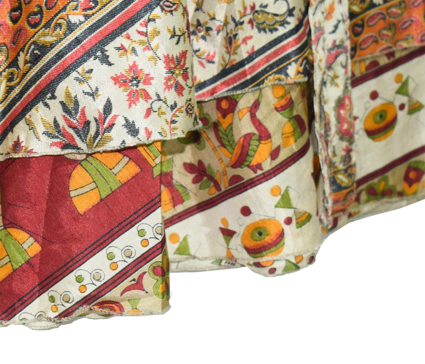 Sushila Vintage Warli Art Silk Saree Magic Wrap Reversible Skirt Beach Dress