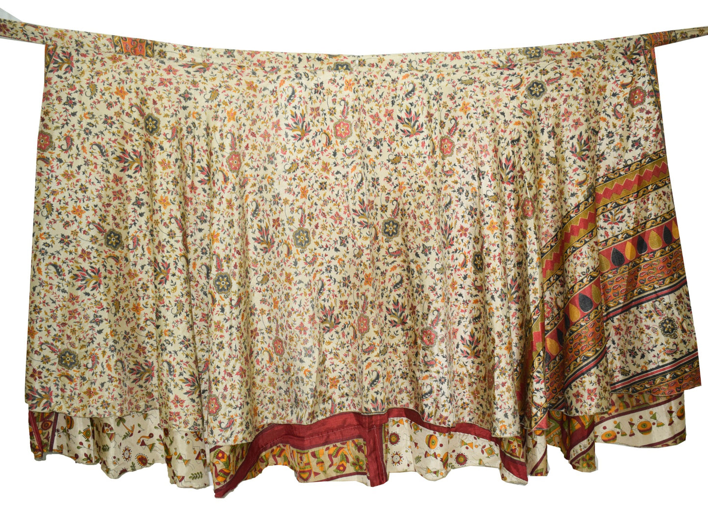 Sushila Vintage Warli Art Silk Saree Magic Wrap Reversible Skirt Beach Dress