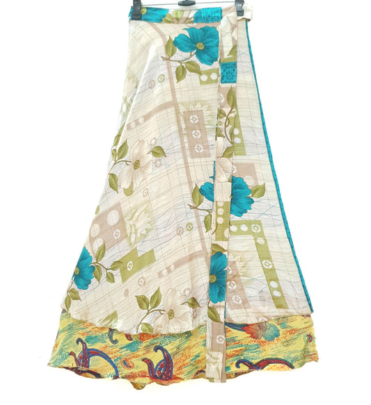Sushila Vintage Multi-Color Silk Saree Magic Wrap Reversible Skirt Beach Dress