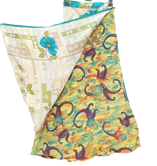 Sushila Vintage Multi-Color Silk Saree Magic Wrap Reversible Skirt Beach Dress