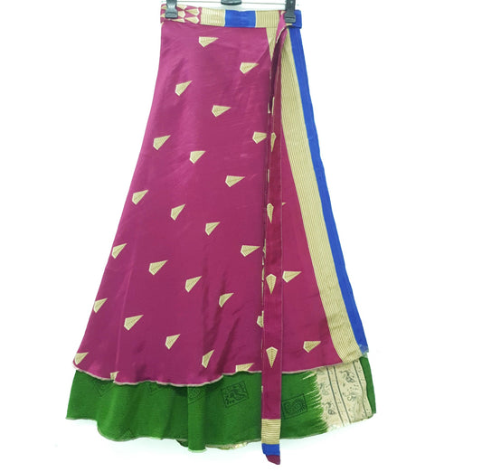 Sushila Vintage Magenta Silk Saree Magic Wrap Reversible Skirt Beach Dress Boho