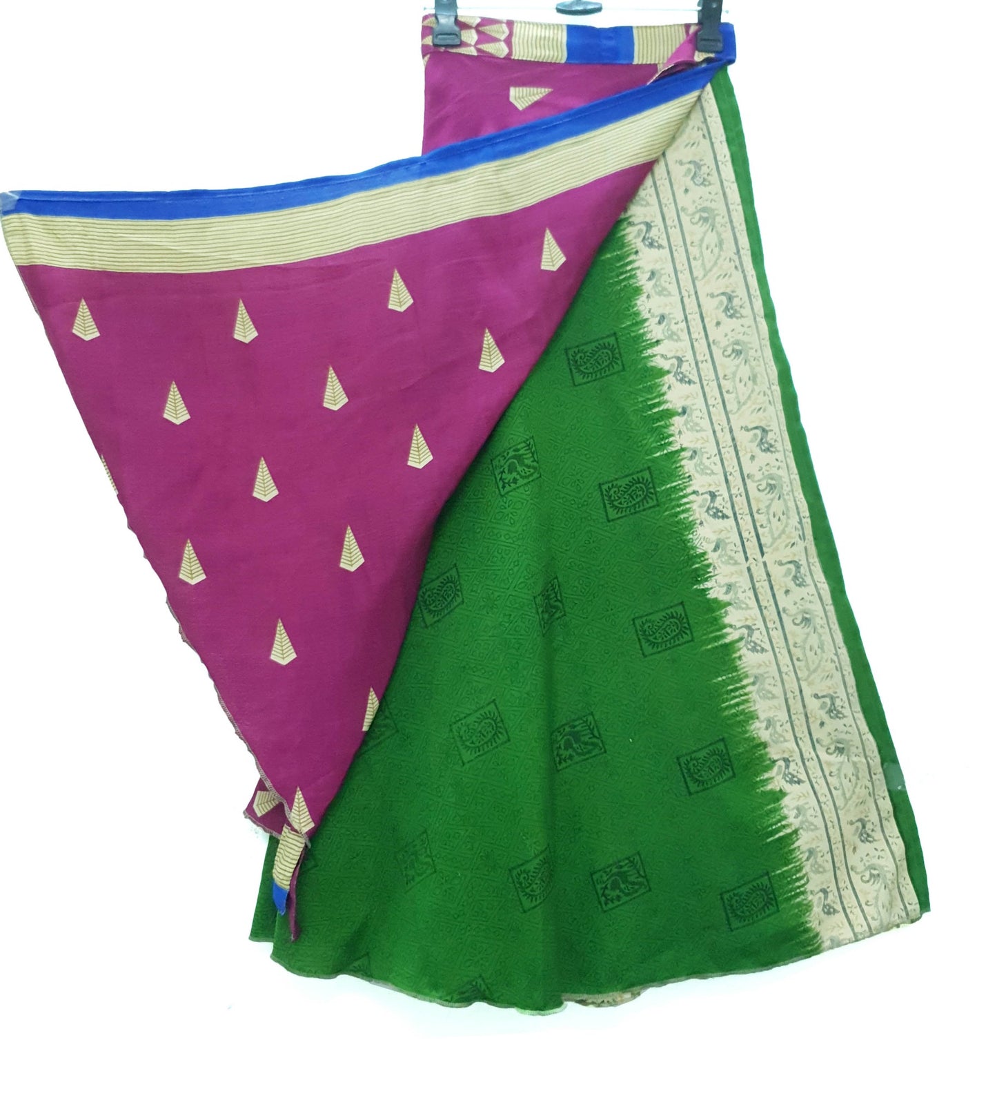 Sushila Vintage Magenta Saree Magic Wrap Reversible Skirt Beach Dress Art Silk Boho