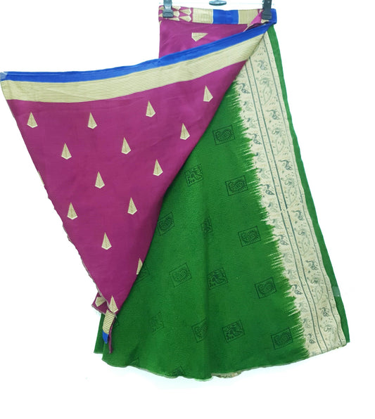 Sushila Vintage Magenta Silk Saree Magic Wrap Reversible Skirt Beach Dress Boho