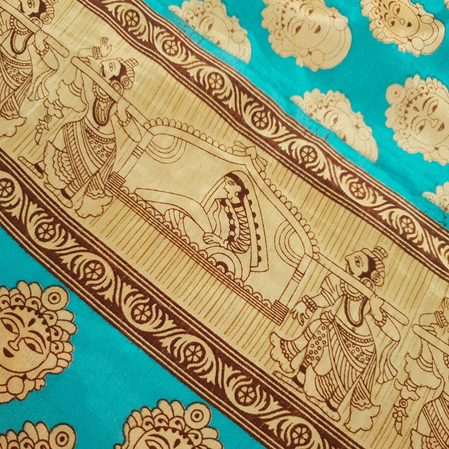 Sushila Vtg Human Face Print Silk Saree Magic Wrap Reversible Skirt Beach Dress