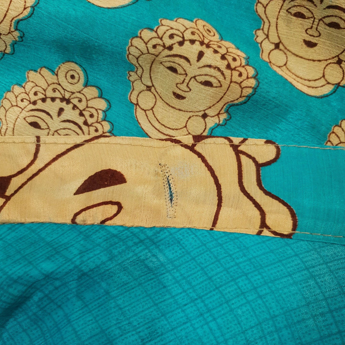 Sushila Vtg Human Face Print Silk Saree Magic Wrap Reversible Skirt Beach Dress