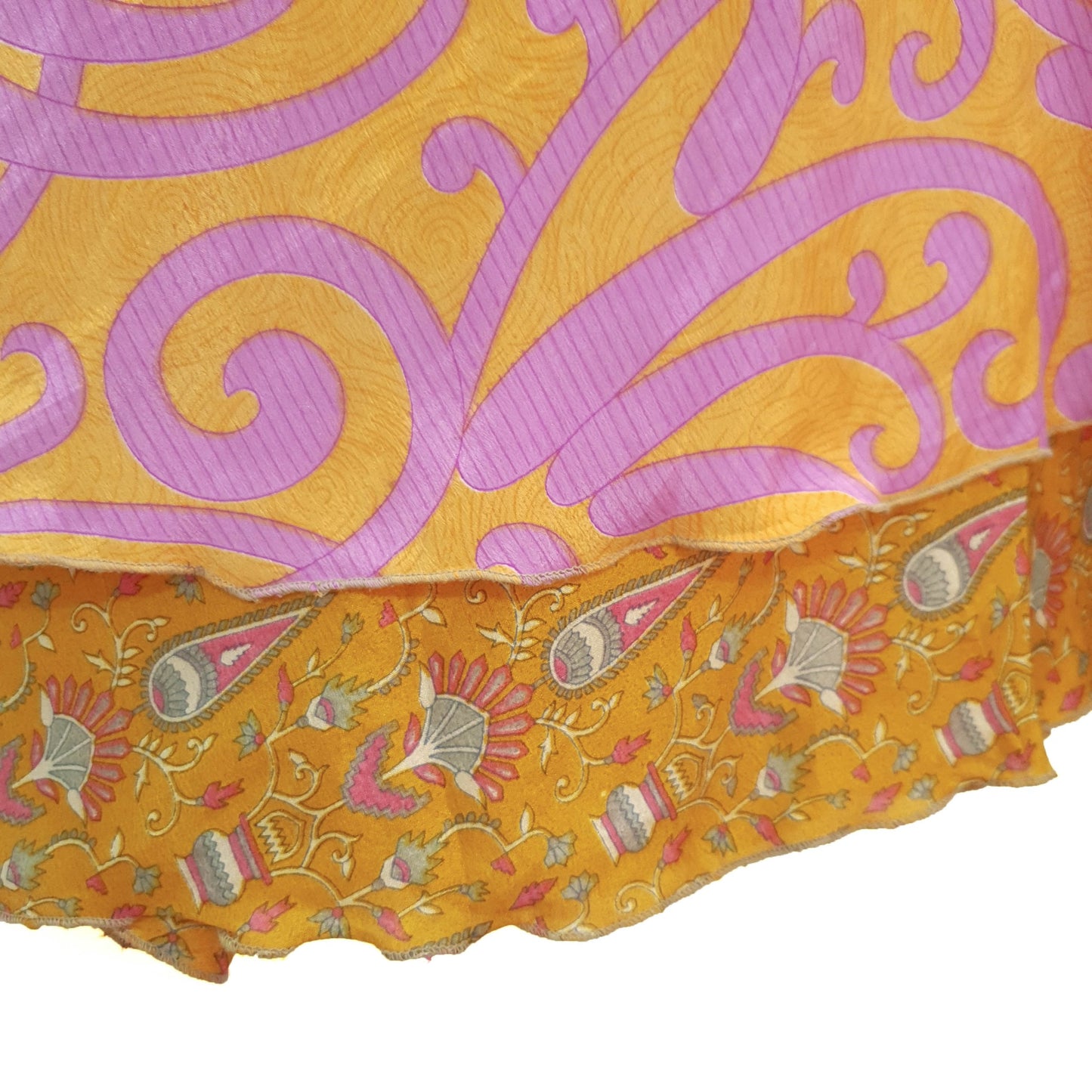 Sushila Vtg Bright Orange Silk Saree Magic Wrap Reversible Skirt Beach Dress