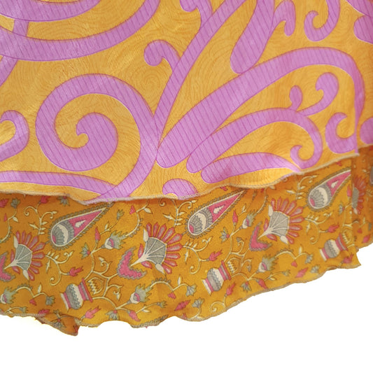 Sushila Vtg Bright Orange Silk Saree Magic Wrap Reversible Skirt Beach Dress