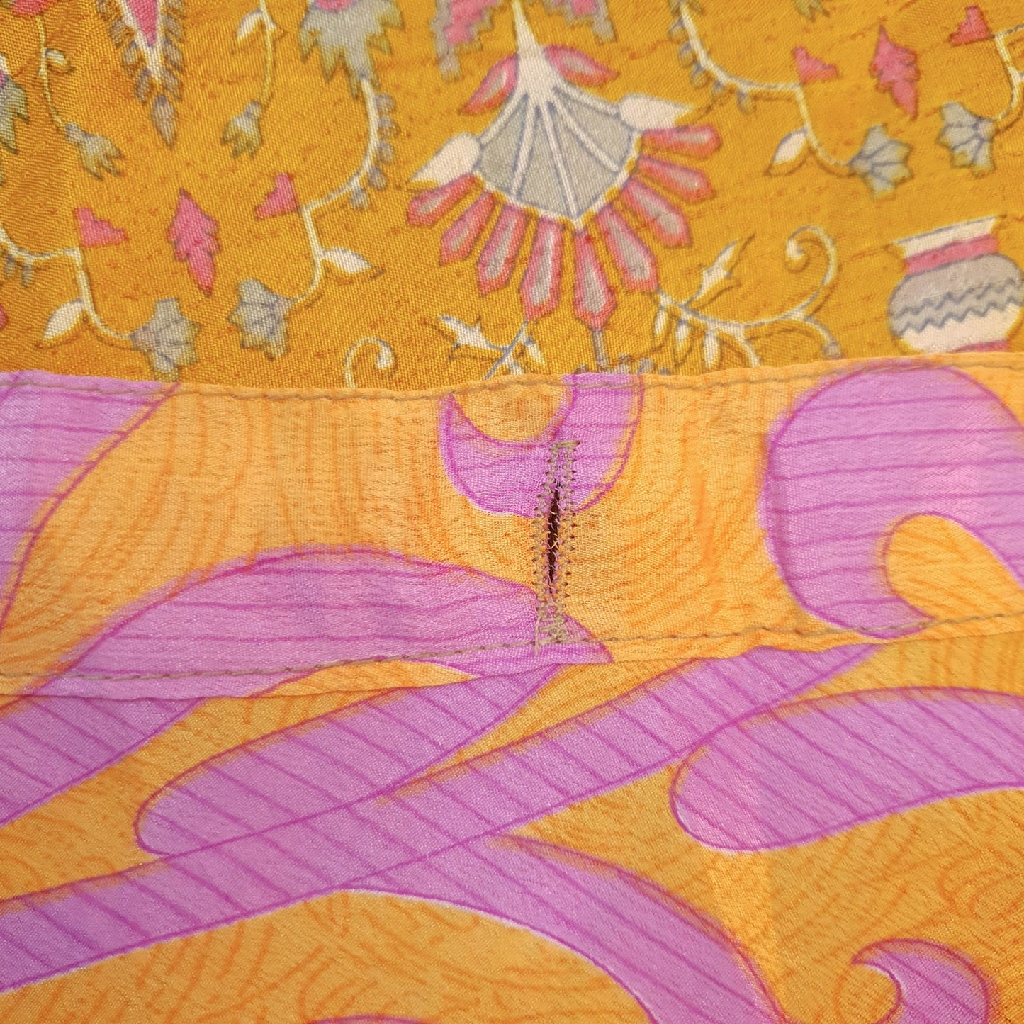 Sushila Vtg Bright Orange Silk Saree Magic Wrap Reversible Skirt Beach Dress