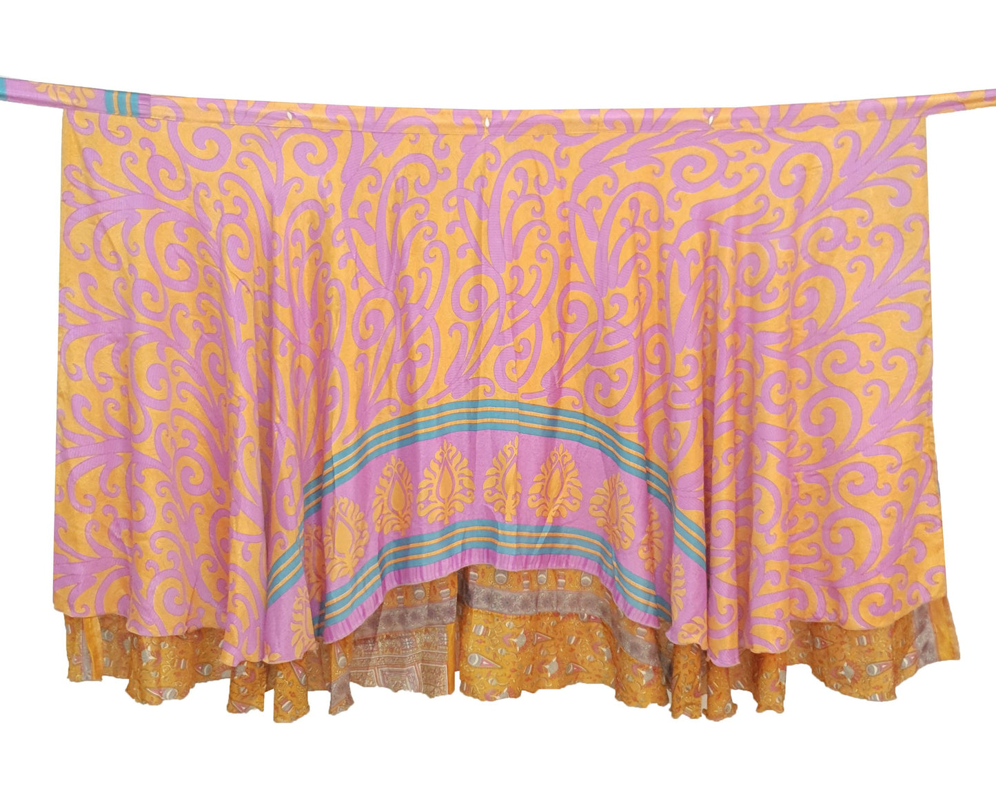 Sushila Vtg Bright Orange Silk Saree Magic Wrap Reversible Skirt Beach Dress