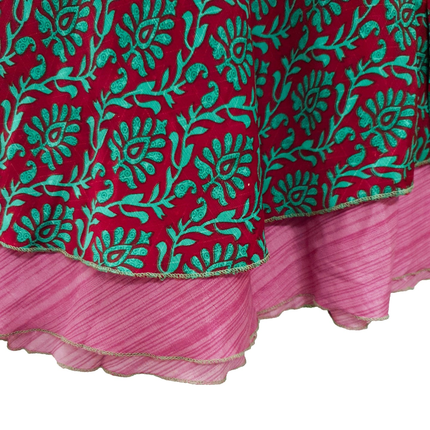 Sushila Vintage Red Pink Saree Magic Wrap Art Silk Reversible Skirt Beach Dress Boho
