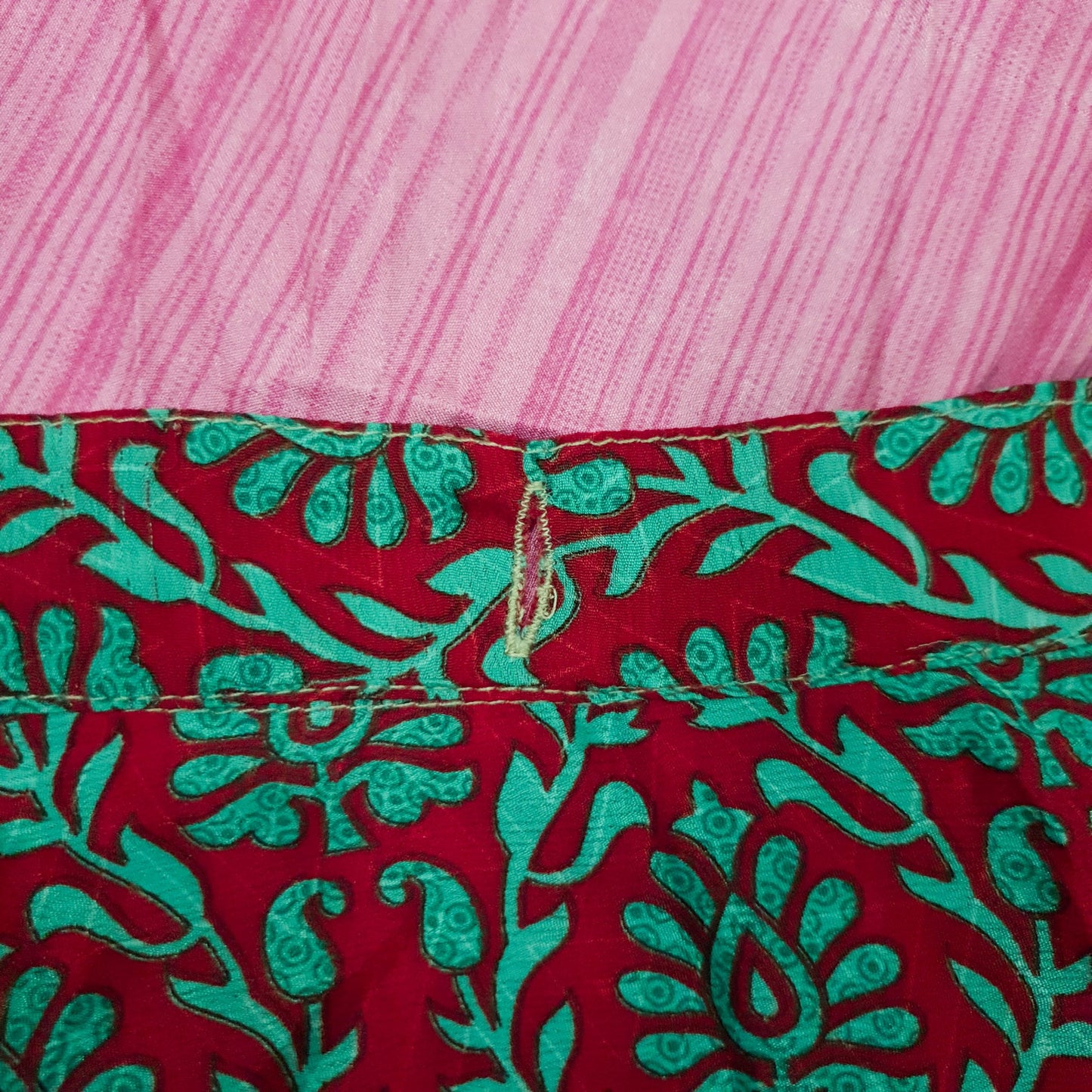 Sushila Vintage Red Pink Saree Magic Wrap Art Silk Reversible Skirt Beach Dress Boho