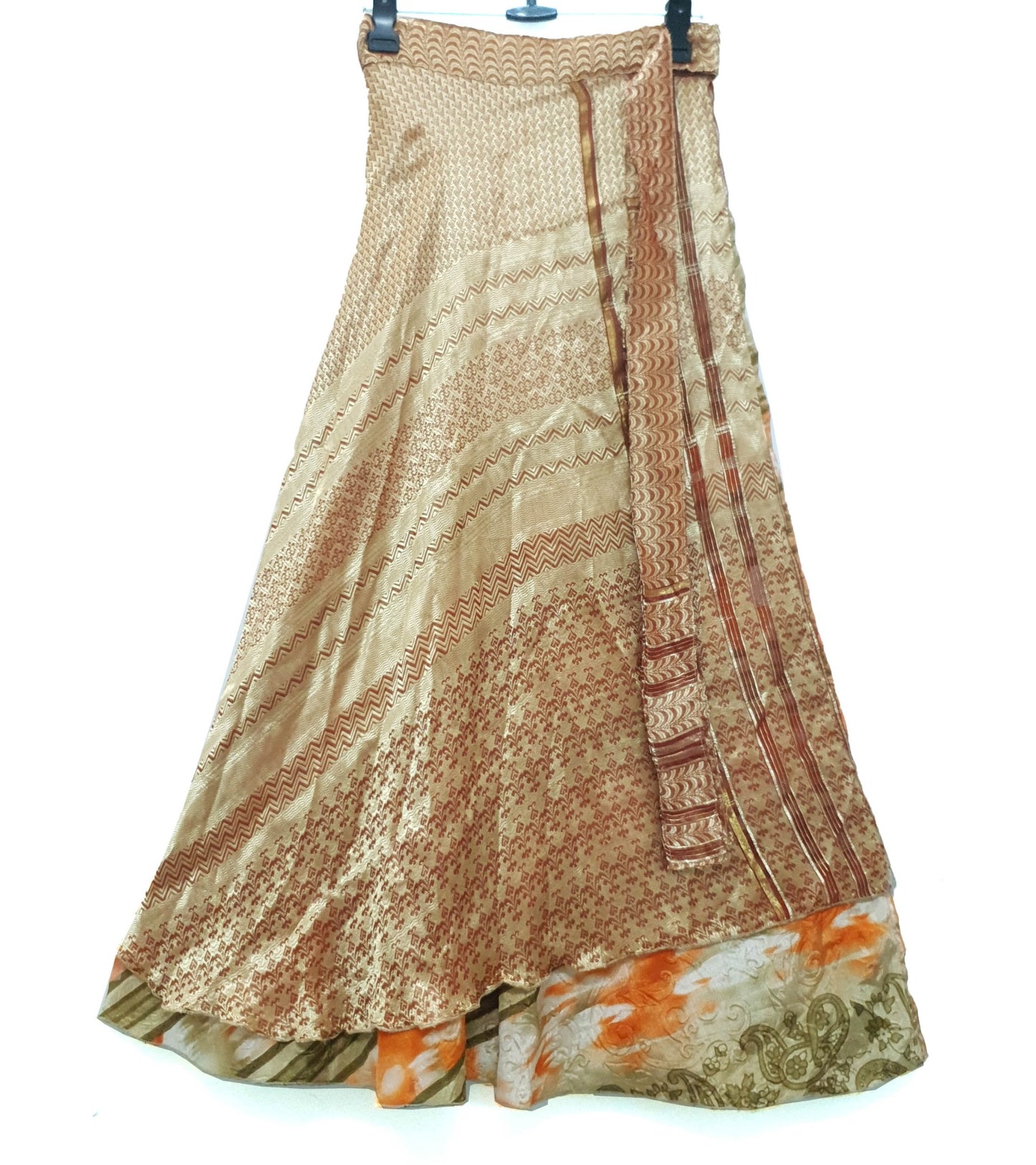 Sushila Vintage Printed Saree Magic Wrap Art Silk Reversible Skirt Beach Dress Boho