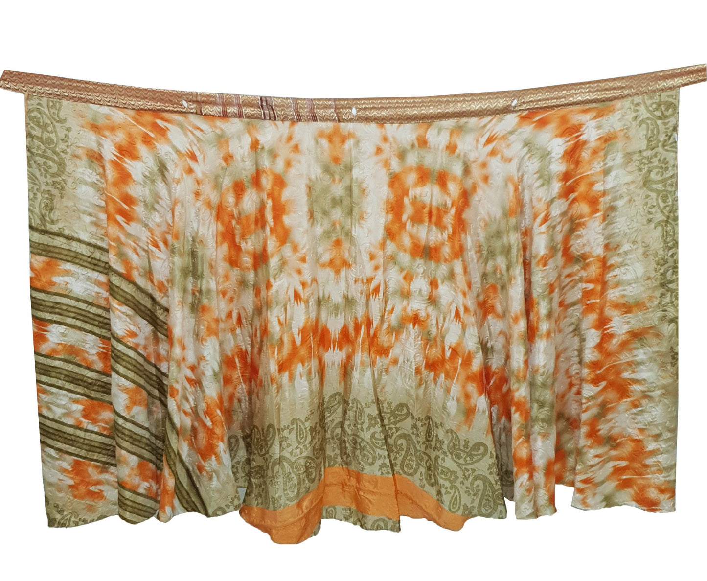 Sushila Vintage Printed Saree Magic Wrap Art Silk Reversible Skirt Beach Dress Boho