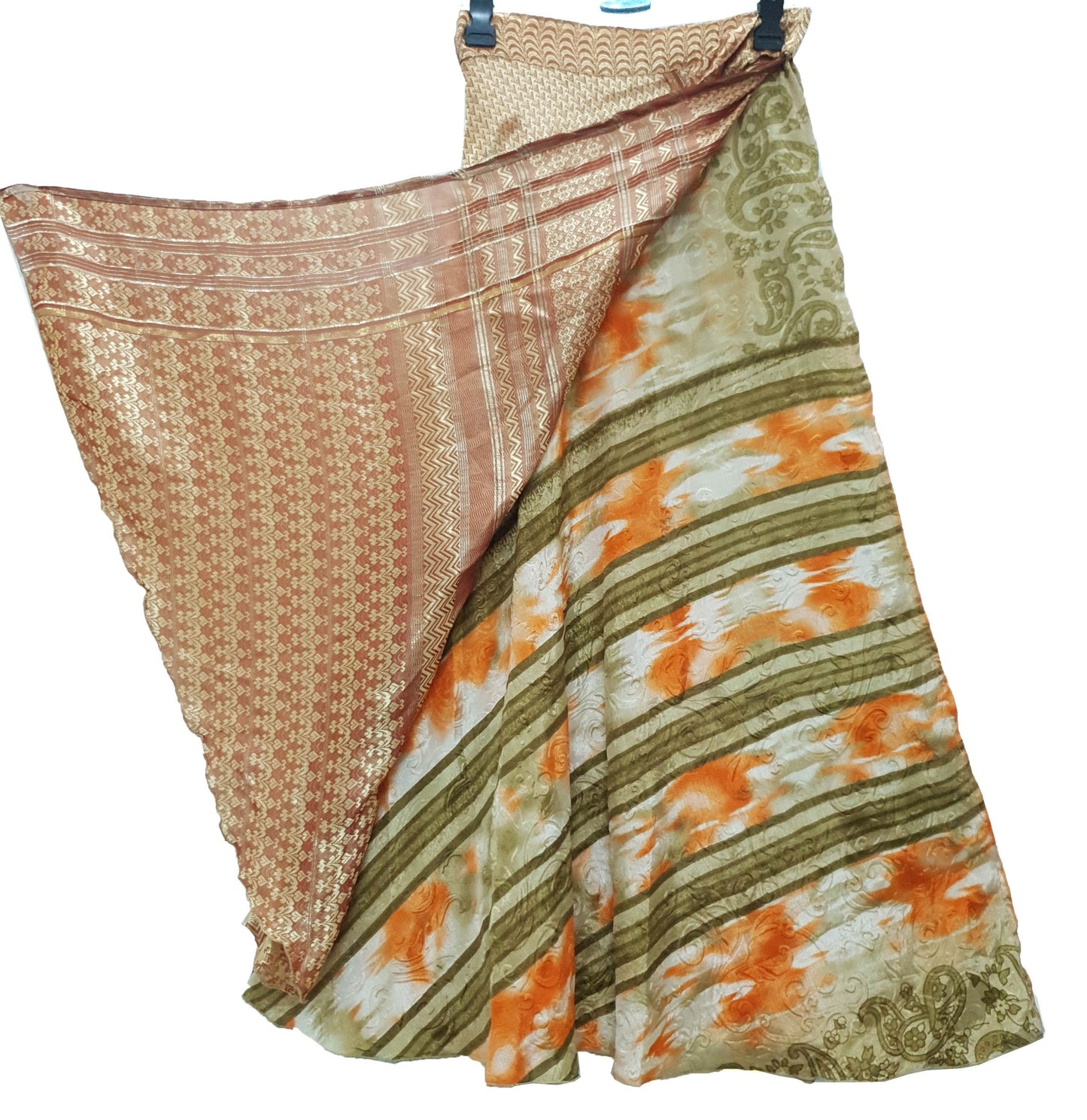 Sushila Vintage Printed Saree Magic Wrap Art Silk Reversible Skirt Beach Dress Boho