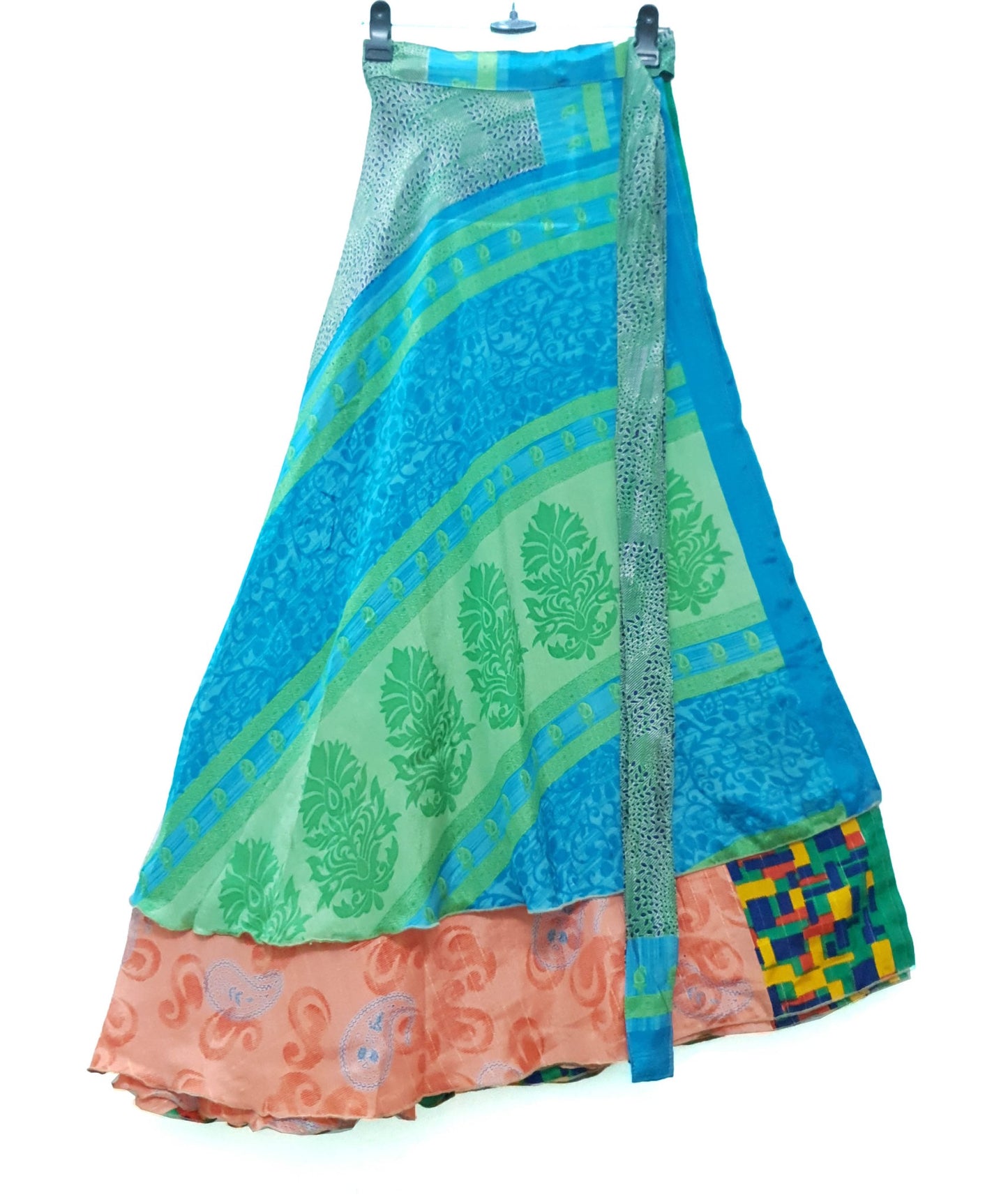 Sushila Vintage Art Silk Saree Magic Wrap Green Boho Reversible Skirt Beach Dress