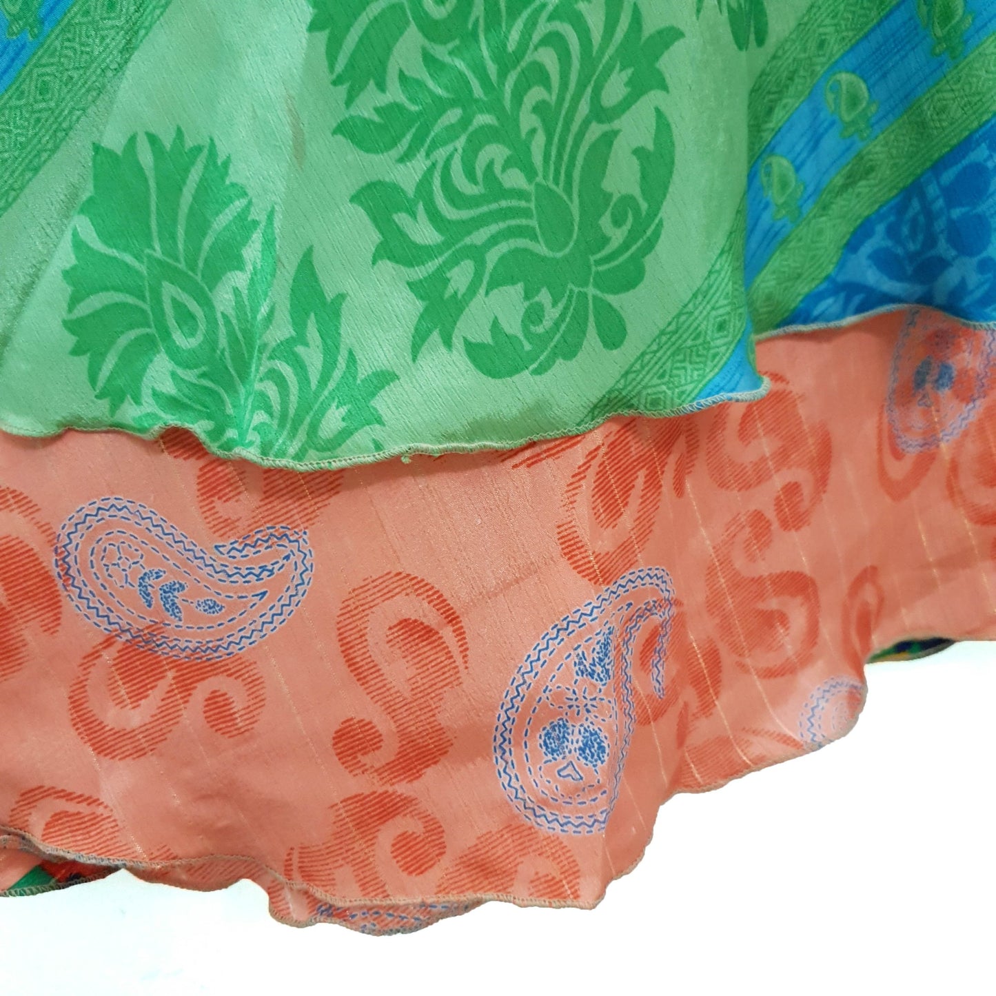 Sushila Vintage Art Silk Saree Magic Wrap Green Boho Reversible Skirt Beach Dress