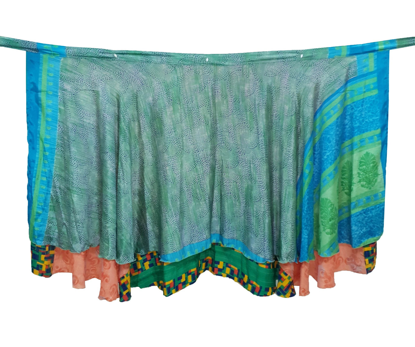 Sushila Vintage Art Silk Saree Magic Wrap Green Boho Reversible Skirt Beach Dress