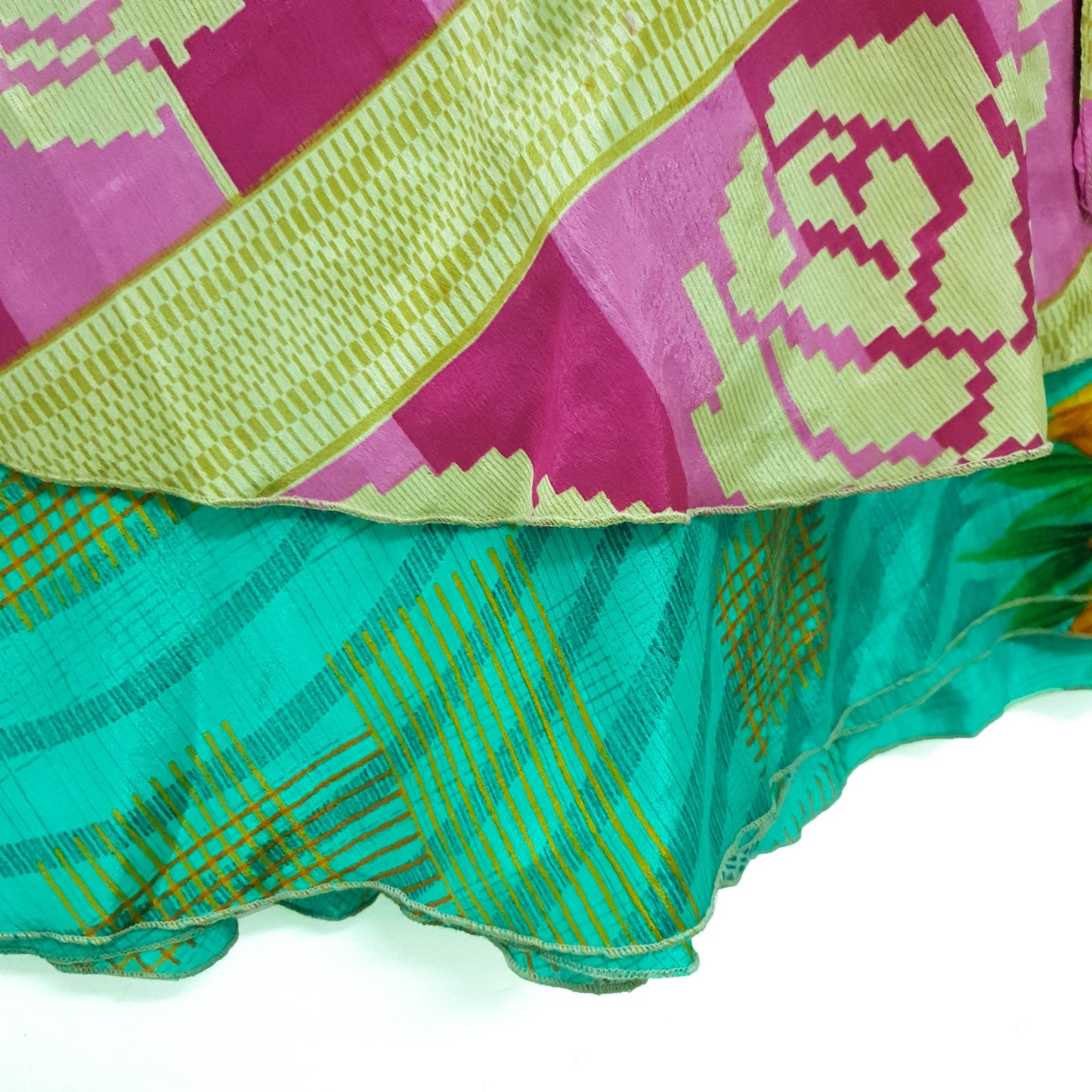 Sushila Vintage Art Silk Saree Magic Wrap Reversible Skirt Floral Green Beach Dress